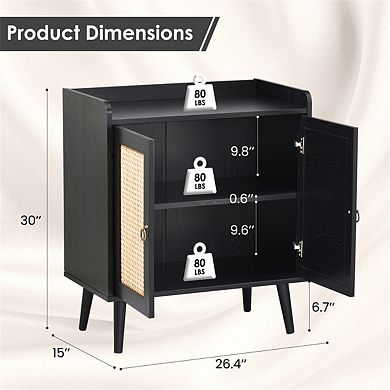 Sideboard Buffet Cabinet with Storage - Cabinet with Rattan Decorated Doors, Console for Dining Room