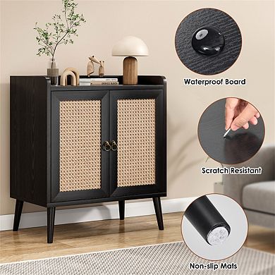 Sideboard Buffet Cabinet with Storage - Cabinet with Rattan Decorated Doors, Console for Dining Room