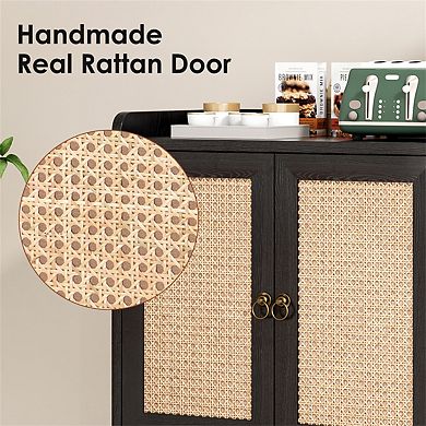 Sideboard Buffet Cabinet with Storage - Cabinet with Rattan Decorated Doors, Console for Dining Room
