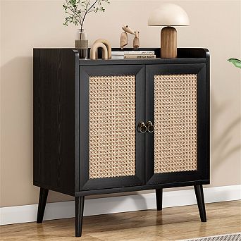 Sideboard Buffet Cabinet with Storage - Cabinet with Rattan Decorated Doors, Console for Dining Room
