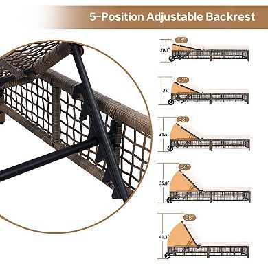 Eazegath 2-Piece Outdoor Wicker 5-Position Adjustable Chaise Lounge Chairs with Cushions and Wheels