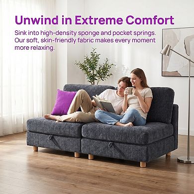 Modular Sectional Sofa With Storage, Flexible Design, Spring Support, Removable Covers