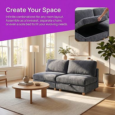 Modular Sectional Sofa With Storage, Flexible Design, Spring Support, Removable Covers