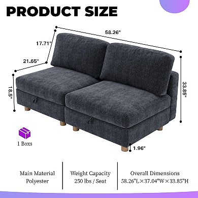 Modular Sectional Sofa With Storage, Flexible Design, Spring Support, Removable Covers