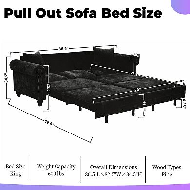 3-In-1 Convertible Sofa Bed With Nailhead Trim & Rolled Arms