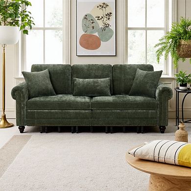 3-In-1 Convertible Sofa Bed With Nailhead Trim & Rolled Arms