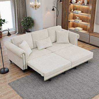 3-In-1 Convertible Sofa Bed With Nailhead Trim & Rolled Arms