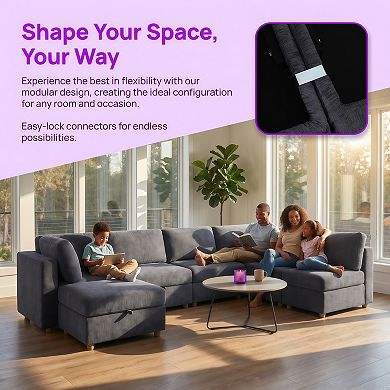 Modular Sectional Sofa With Storage, Flexible, Spring Support