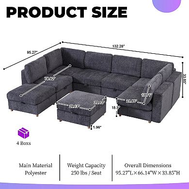 Modular Sectional Sofa With Storage, Flexible, Spring Support