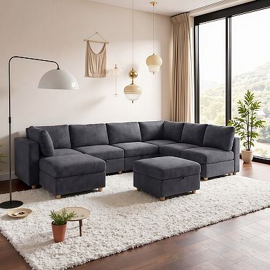 Modular Sectional Sofa With Storage, Flexible, Spring Support