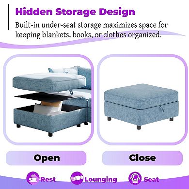 Modular Sofa With Storage, Adjustable Chaise Lounge For Small Spaces