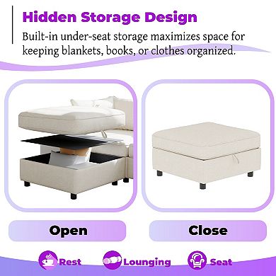 Modular Sofa With Storage, Adjustable Chaise Lounge For Small Spaces