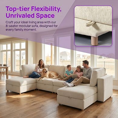 Sectional Sofa With Storage, Spring Support, Removable Covers