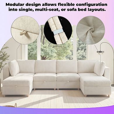 Sectional Sofa With Storage, Spring Support, Removable Covers