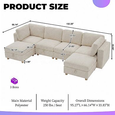 Sectional Sofa With Storage, Spring Support, Removable Covers