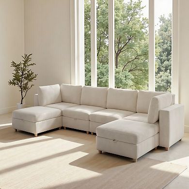 Sectional Sofa With Storage, Spring Support, Removable Covers