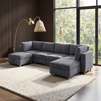 Sectional Sofa With Storage, Spring Support, Removable Covers