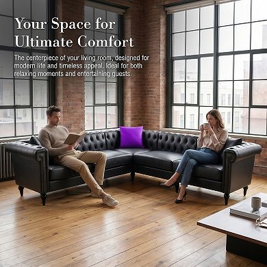 Modern L-Shaped Sectional Sofa With Rolled Arms, Tufted Design, 5-Seat Reclining Couch