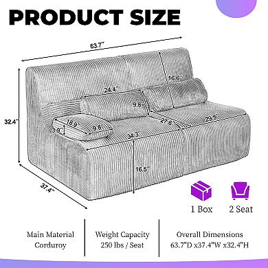 2-Seater Sectional Sofa With Ergonomic Support, Modular Design