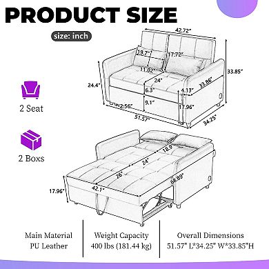 Convertible Sleeper Sofa Bed With 3 Usb Ports, Adjustable Armchair, Sturdy Hardwood Frame