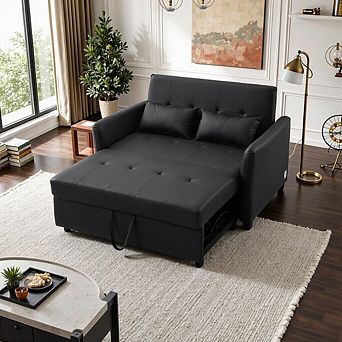 Convertible Sleeper Sofa Bed With 3 Usb Ports, Adjustable Armchair, Sturdy Hardwood Frame