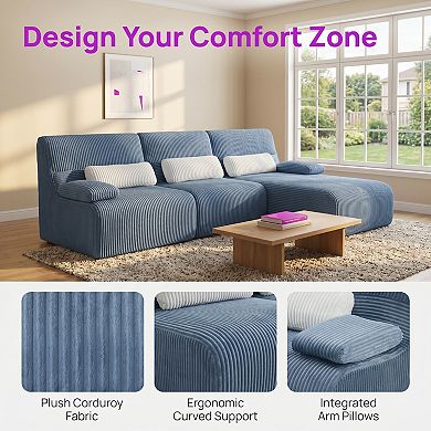 3-Seater Sectional Sofa With Ergonomic Support, Modular Design, 250lbs\seat