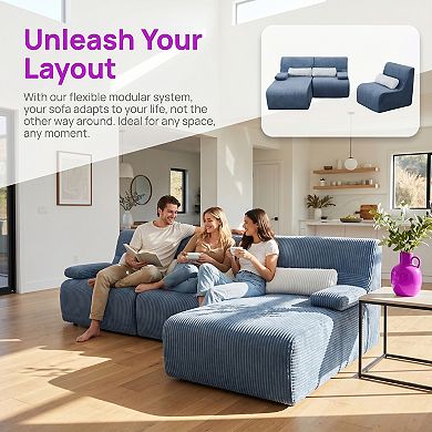 3-Seater Sectional Sofa With Ergonomic Support, Modular Design, 250lbs\seat