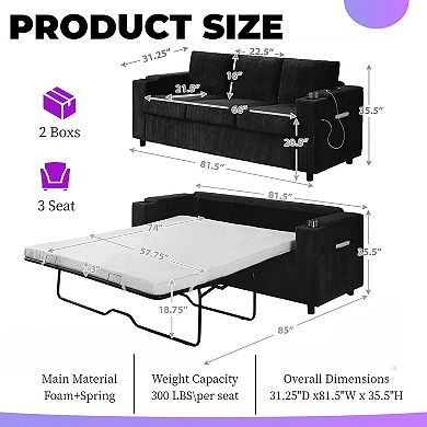 2-In-1 Sleeper Sofa With Mattress, Queen Size Sofa Bed