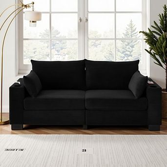 3-Seater Corduroy Sofa With Usb Ports, Cup Holders & Side Pockets, 800Lbs Sturdy Frame
