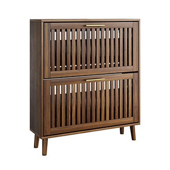 KTMBDW Shoe Cabinet with 2 Flip Drawers, 31.5" Walnut Hidden Shoe Storage Cabinet for Hallway
