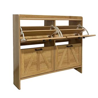 KTMBDW Shoe Cabinet with 4 Flip Drawers, Freestanding Shoe Rack Organizer for Entryway, Hallway