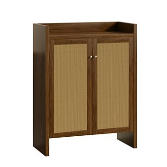 KTMBDW 42.5" Tall Rattan Shoe Cabinet with 2 Doors and Adjustable Shelves for Entryway
