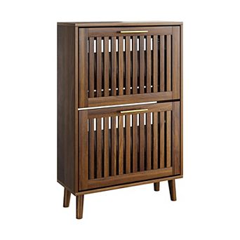 KTMBDW Shoe Cabinet with 2 Flip Drawers, 23.6" Walnut Hidden Shoe Storage Cabinet for Hallway