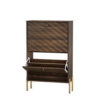 KTMBDW Mid-Century Modern Freestanding Shoe Cabinet with 2 Flip Drawers for Hallway