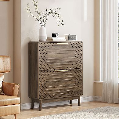 KTMBDW Mid-Century Modern Shoe Cabinet with 2 Flip Drawers