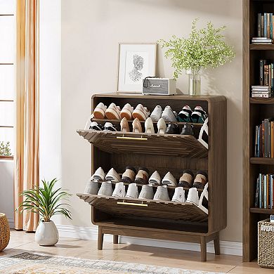 KTMBDW Mid-Century Modern Shoe Cabinet with 2 Flip Drawers