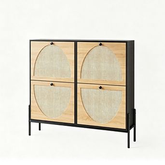 KTMBDW Rattan Shoe Cabinet with 4 Flip Drawers for Entryway, Hallway