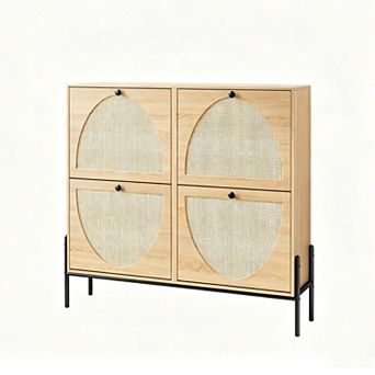 KTMBDW Rattan Shoe Cabinet with 4 Flip Drawers for Entryway, Hallway