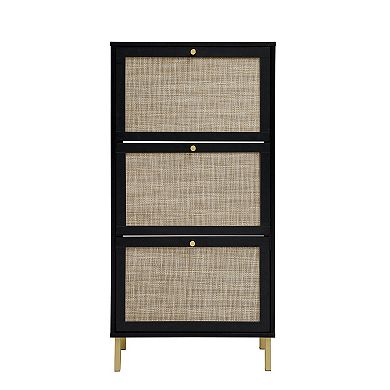 KTMBDW Rattan Shoe Storage Cabinet, Shoe Organizer with 3 Flip Drawers