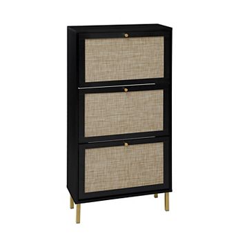 KTMBDW Rattan Shoe Storage Cabinet, Shoe Organizer with 3 Flip Drawers