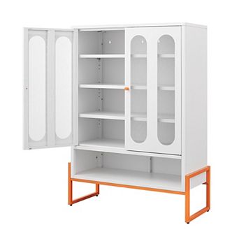 KTMBDW Modern Shoe Cabinet with 2 Mesh Doors, 5 tier Shoe Storage Cabinet with 3 Adjustable Shelves