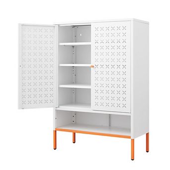 KTMBDW Shoe Cabinet with Grid Doors, 5 tier Shoe Storage Cabinet with 3 Adjustable Shelves