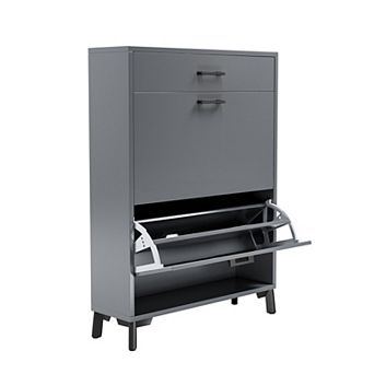 KTMBDW Shoe Storage Cabinet for Entryway, Narrow Shoe Cabinet with 2 Flip Drawers and Top Drawer