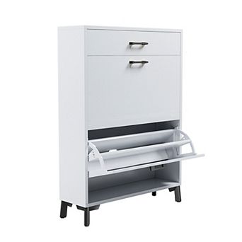KTMBDW Shoe Storage Cabinet for Entryway, Narrow Shoe Cabinet with 2 Flip Drawers and Top Drawer
