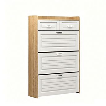 KTMBDW Shoe Cabinet with 3 Flip Drawers and 2 Drawers,Freestanding Shoe Storage Cabinet for Entryway