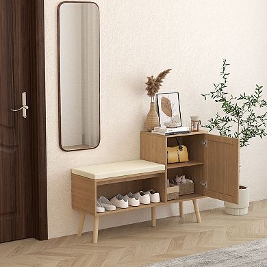 KTMBDW Shoe Cabinet with Storage Bench and 2 Adjustable Shelves for Hallway