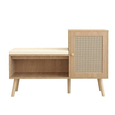 KTMBDW Shoe Cabinet with Storage Bench and 2 Adjustable Shelves for Hallway
