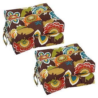 Blazing Needles Spun Polyester Patterned Outdoor Square Tufted Chair Cushions (Set of 4)