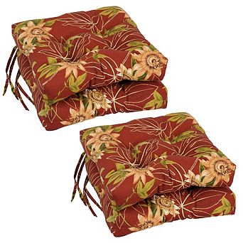 Blazing Needles Spun Polyester Patterned Outdoor Square Tufted Chair Cushions (Set of 4)