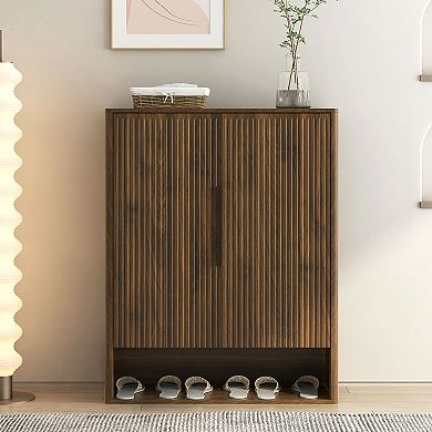 KTMBDW Fluted Shoe Storage Cabinet with 2Doors and Adjustable Shelves for Entryway, Hallway